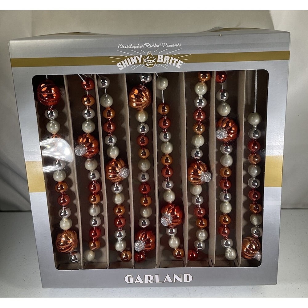Christopher Radko Shiny Brite Glass Garland Pumpkins Thanksgiving Gold  Fall